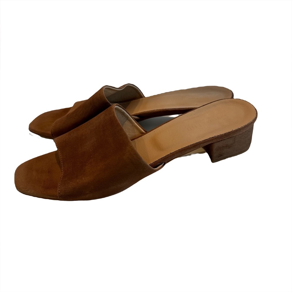 Garnet Hill Chestnut Suede Block Heel Slip On Sandals Made in Italy Size 39